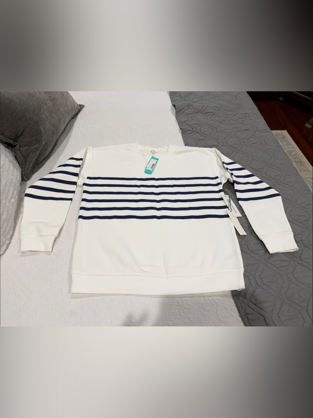 nine britton White and Navy Striped Men's Sweater